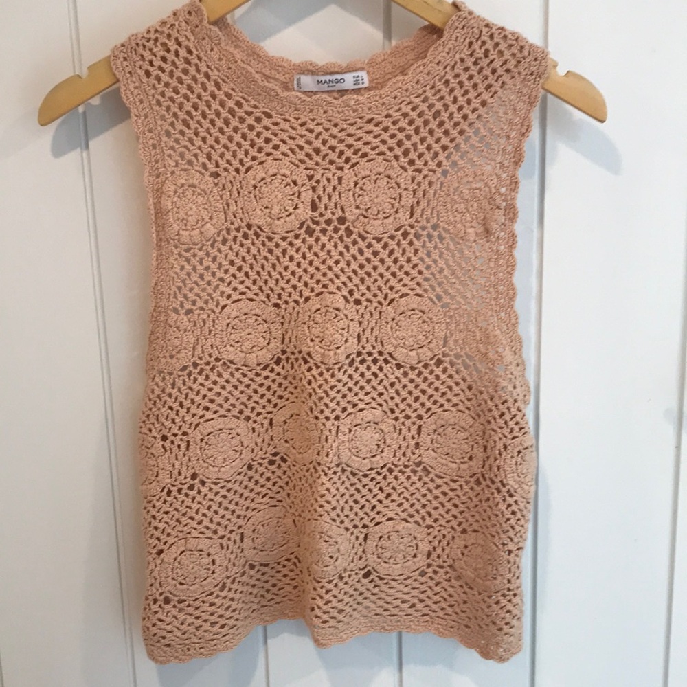 Mango Women's Crochet Tan Top